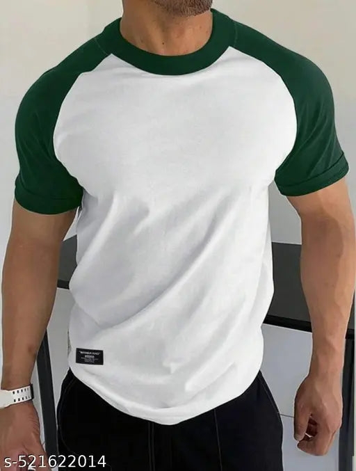 MarkTP Men Green/Black colorblock Ragnal Sleeve T-Shirt