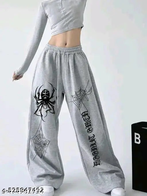 Grey Printed Straight Baggy Fit Joggers/Track Pants for Mens/Womens