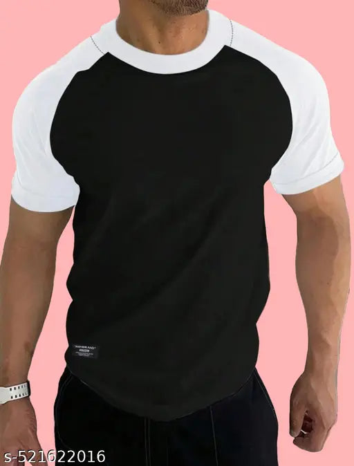 MarkTP Men Green/Black colorblock Ragnal Sleeve T-Shirt