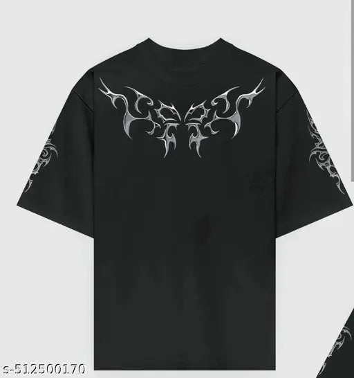 Mens Cotton Blend Black Casual Wear Regular Fit Printed Tshirt