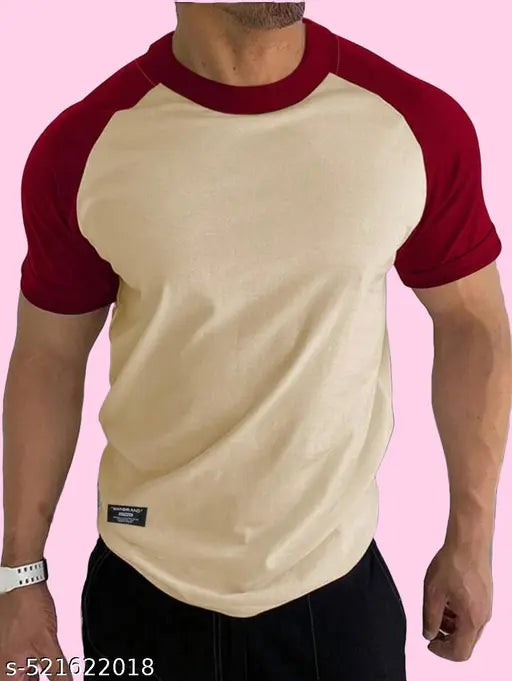 MarkTP Men Green/Black colorblock Ragnal Sleeve T-Shirt