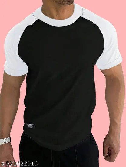 MarkTP Men Green/Black colorblock Ragnal Sleeve T-Shirt