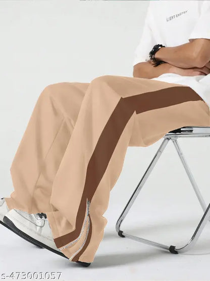 Maniac Men's Stripes Straight Beige Track Pants